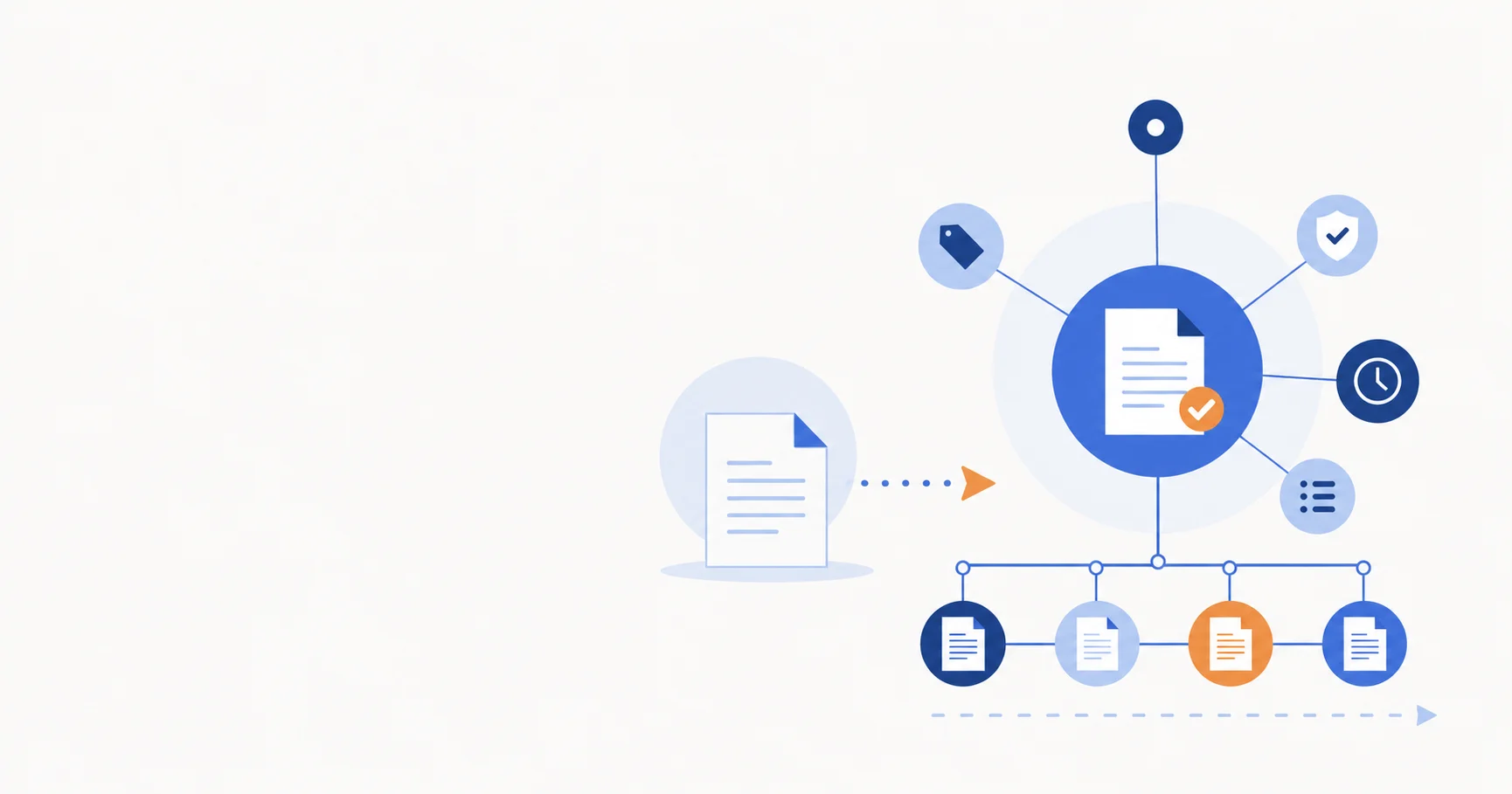 Editorial illustration of a document turning into a structured record with a version history